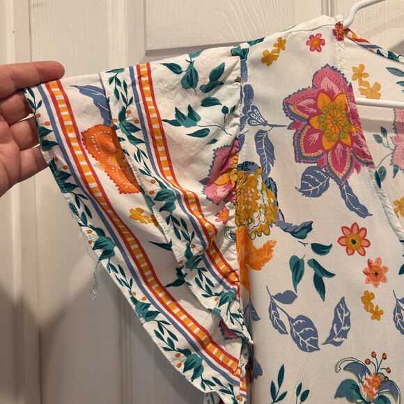 Rachel Zoe Short Sleeve Floral Blouse‎ Top Plus Size 2X Flutter Sleeve  Boho - Picture 2 of 6